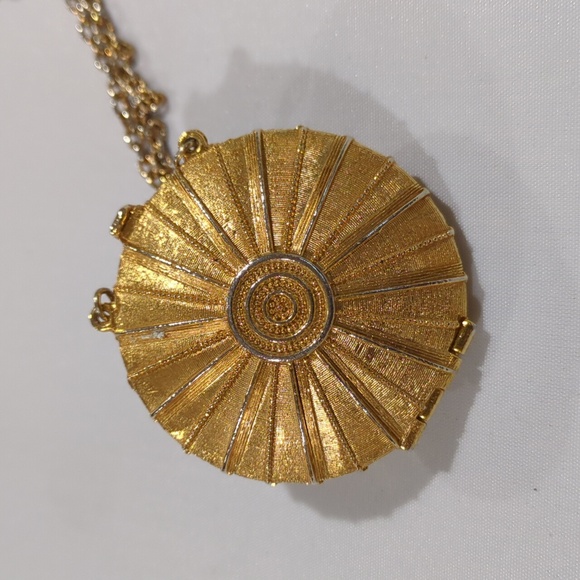 1973 Signed Estee Lauder Gold Empire Solid Perfume Vintage Pendant Necklace - Picture 7 of 12